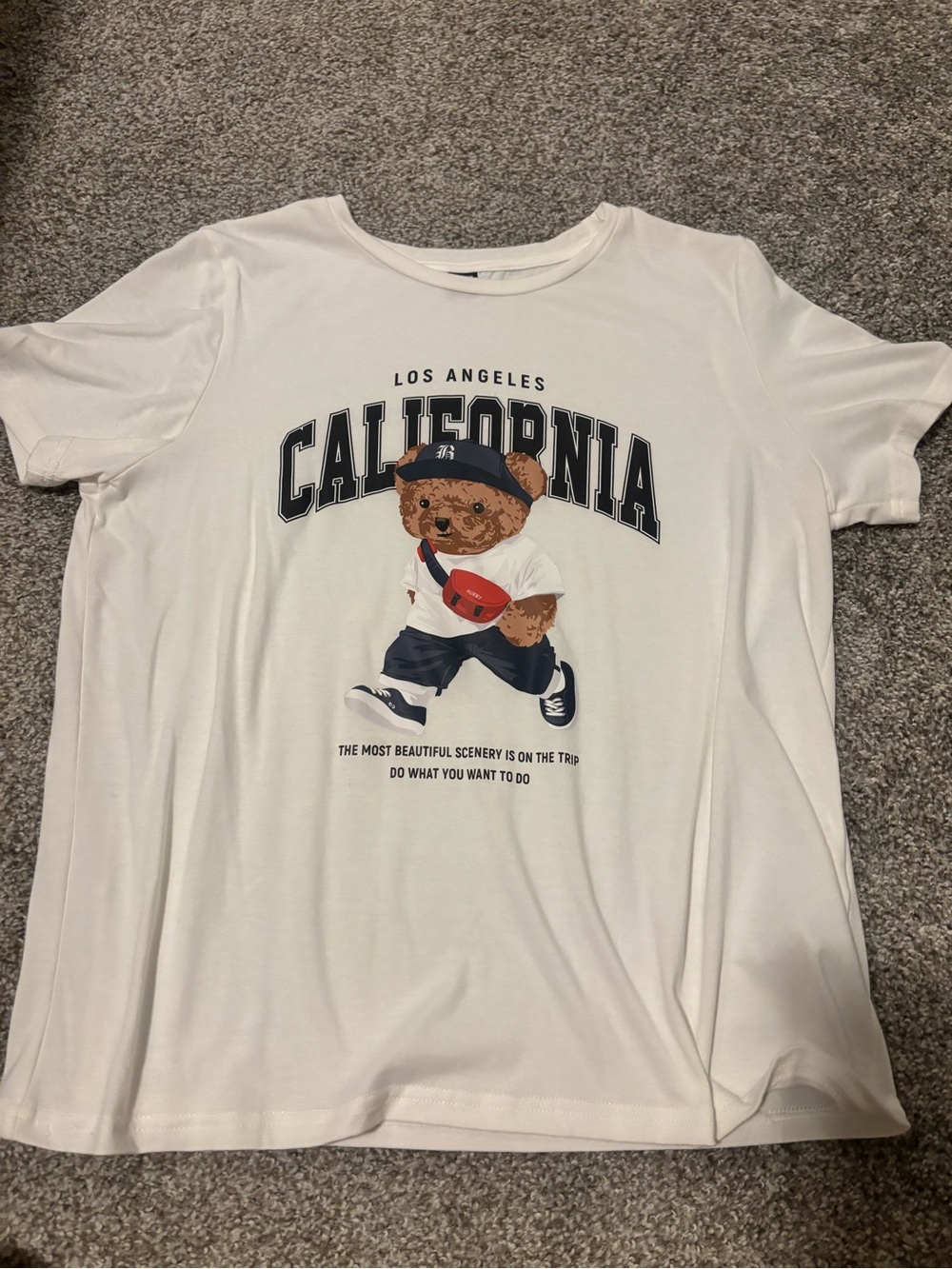 SHEIN White Short Sleeve Tee with California Bear Graphic